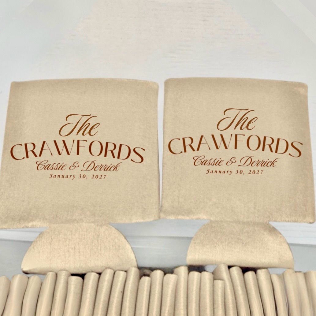 Custom Koozie Wedding Favors // One sided Modern Design