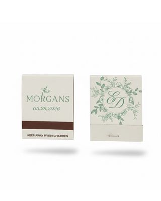 Floral Wreath Monogrammed MATCHBOOK or MATCHBOX Wedding Favors