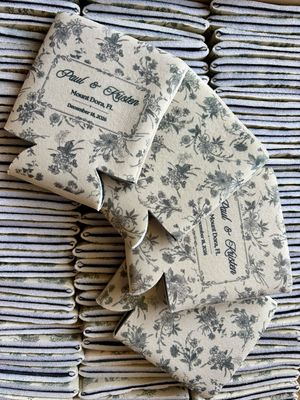 Floral Wedding Koozies // Fully Wrapped Can Cooler Favors