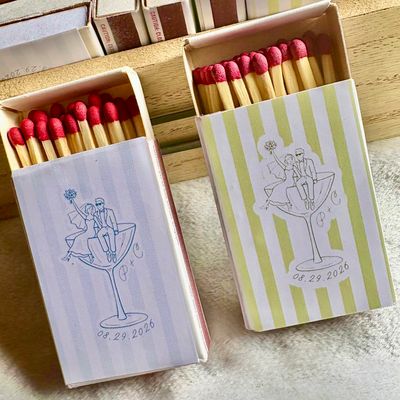 Bride &amp; Groom Cocktail Illustration MATCHBOOK or MATCHBOX Wedding Favors