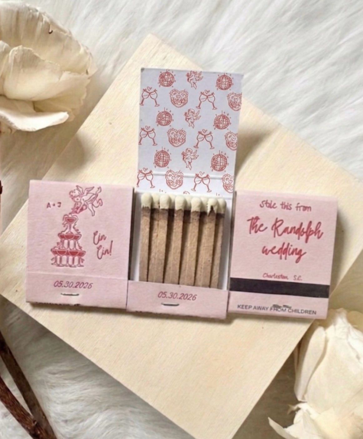 Cin Cin! Champagne Tower Custom Wedding Matchbook Favors
