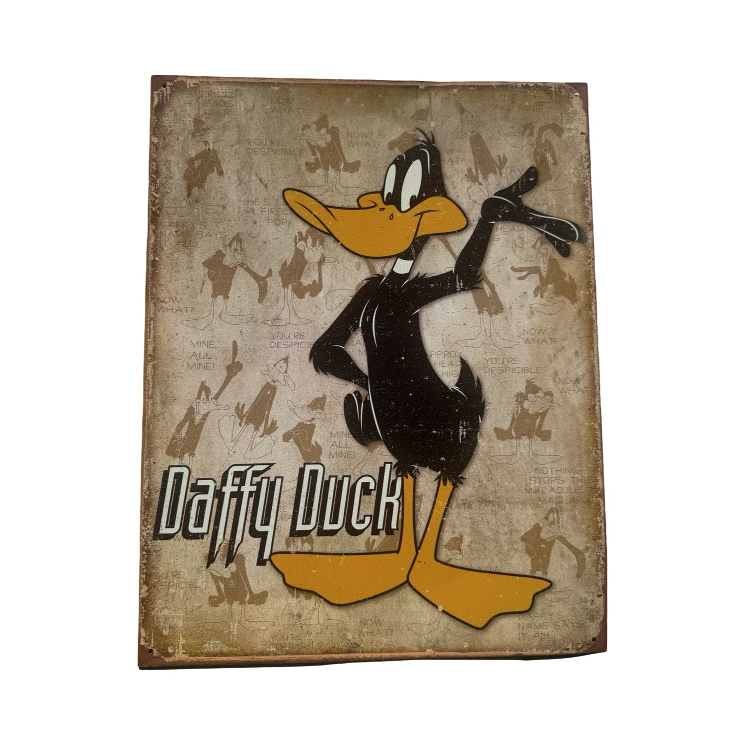 ​Retro-Blechschild „Daffy Duck“ im Vintage-Stil.