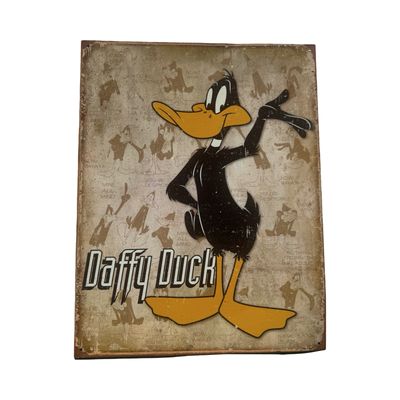 ​Retro-Blechschild „Daffy Duck“ im Vintage-Stil.
