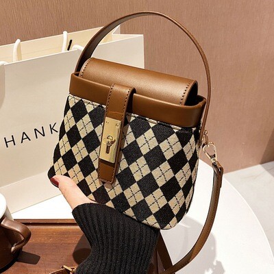 Bucket Bag Ladies Ins Simple Portable 2022 New Leopard Print Houndstooth Single Shoulder Messenger Bag Korean Rhombus Bag