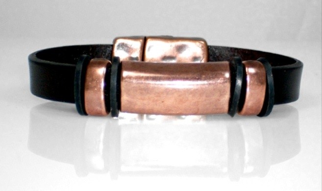 Brown black flat leather bracelet