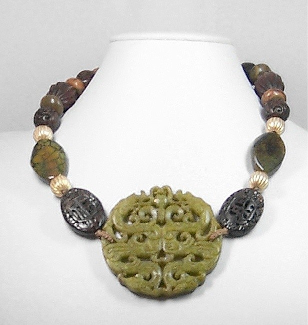 Serpentine & green opal necklace