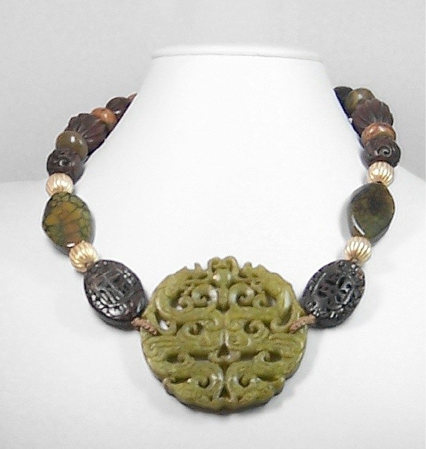 Serpentine &amp; green opal necklace