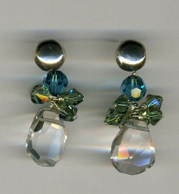 Blue, Green & Clear Crystal Earrings