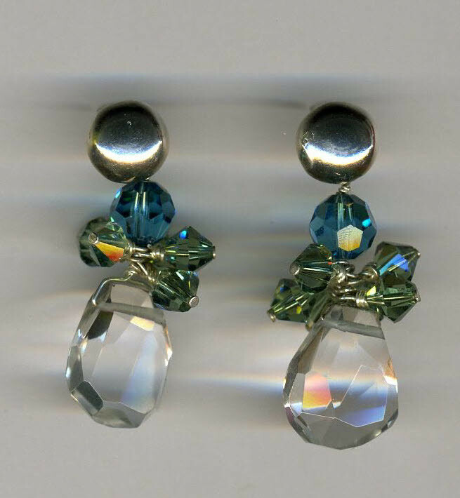 Blue, Green &amp; Clear Crystal Earrings