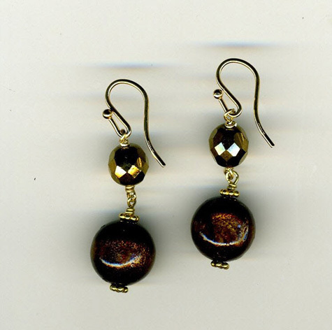 Brown Coral &amp; Vintage Glass  Earrings