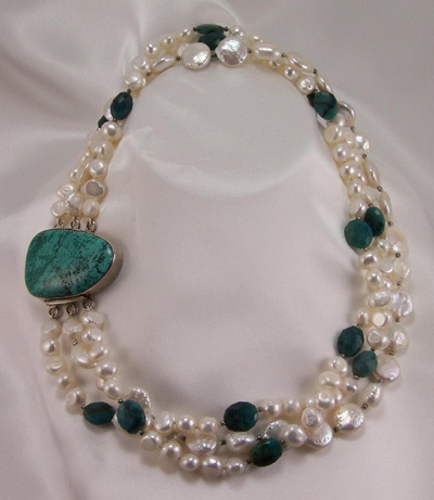 Freshwater Pearl Necklace with Bloodstone Accents