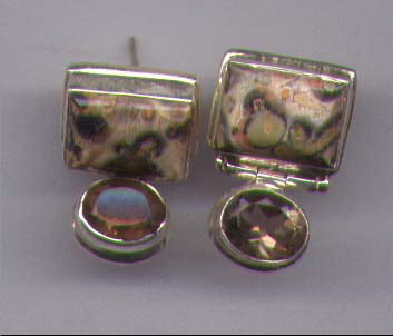 Sterling Silver Smoky Quartz & Jasper Gemstone Earrings