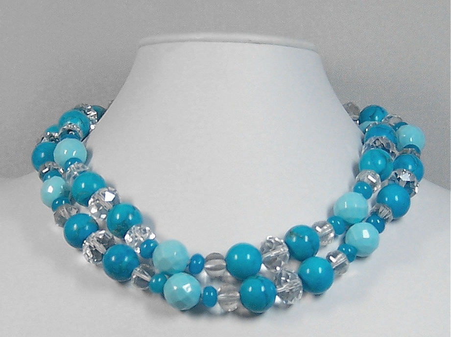 Chalk Turquoise &amp; Aventurine With Rock Crystal Necklace