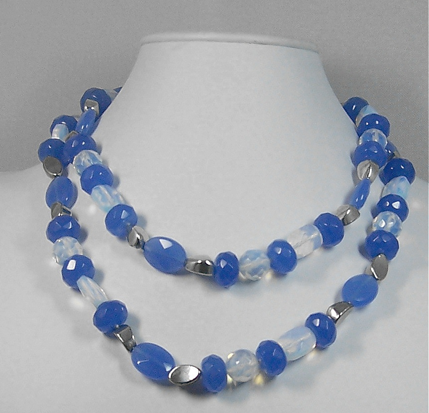 Blue faceted quartz necklace