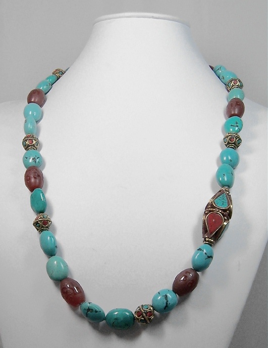 Turquoise & red agate necklace