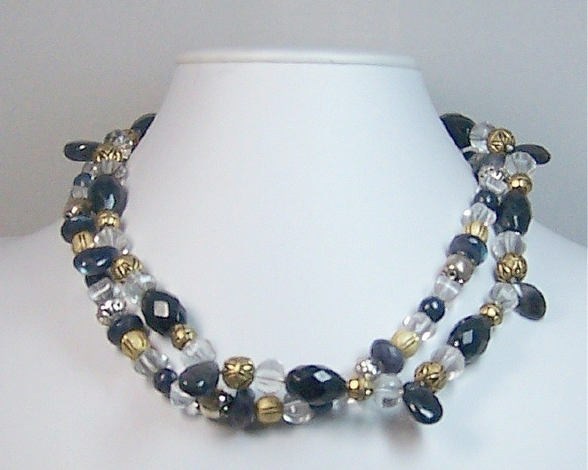 Blue labradorite, lapis, rock crystal, vermeil & silver beads