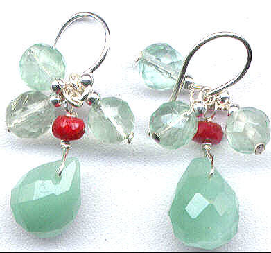 Chalcedony, Ruby, Fluorite Gemstone Earrings