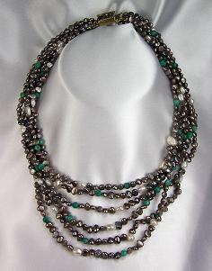 Freshwater Pearls &amp; Turquoise Hand Made Necklace