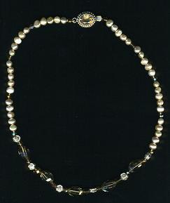 Delicate Necklace of Freshwater Pearls W/Smokey Topaz