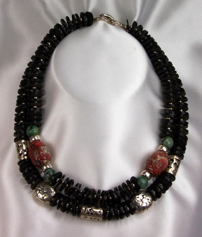 African Record Disks, Jasper, Turquoise &amp; Sterling Silver