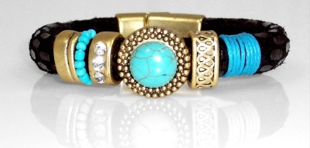 Black Leather &amp; Turquoise Bracelet