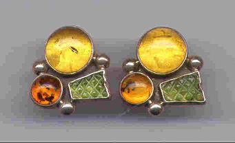 Amber &amp; Green Garnet Earrings Set in Sterling Silver