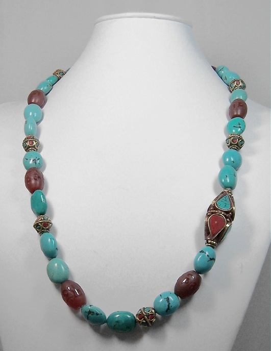 Turquoise &amp; red agate necklace