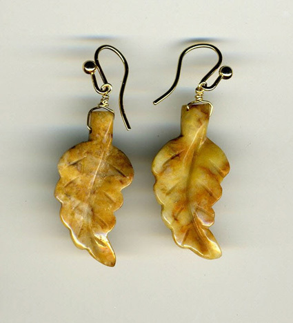 Jasper leaves on Vermeil Ear Wires