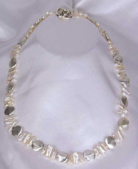 Biwa Pearls with Sterling Silver Beads