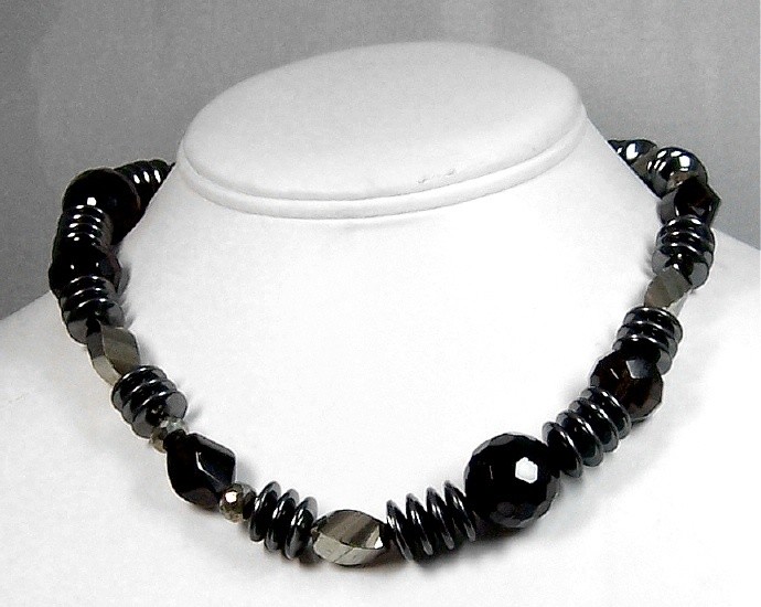 Hematite,pyrite &amp; smokey topaz necklace