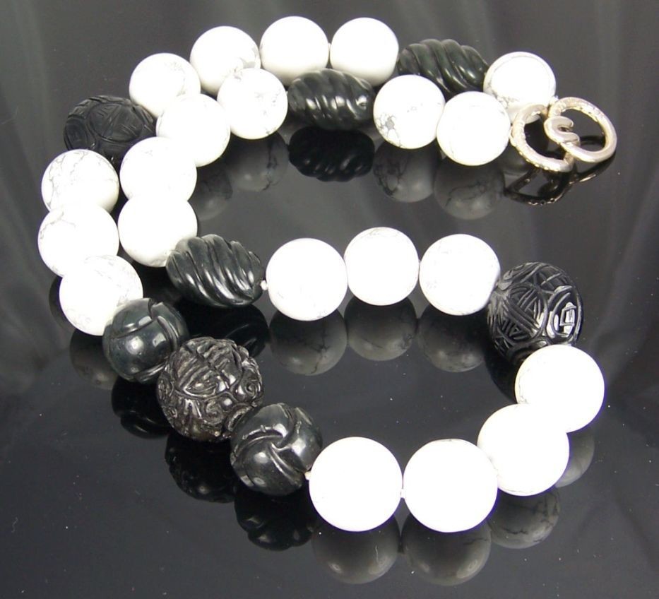 Howlite &amp; Blackstone Handmade Beaded Necklace