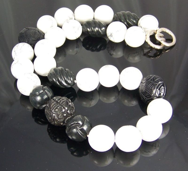 Howlite &amp; Blackstone Handmade Beaded Necklace