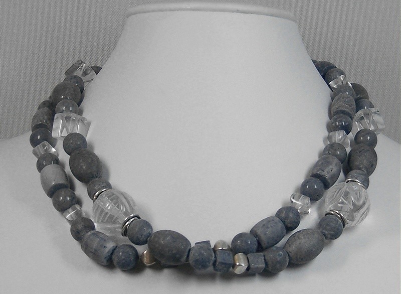 Blue Sponge Coral &amp; Crystal Sodalite Pendant Necklace