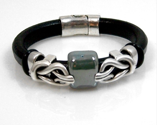 Leather bracelet w/silver &amp; ceramic   findings