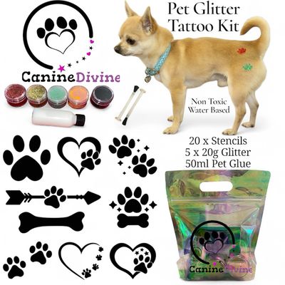 Dog Grooming Hearts Bone Paws Glitter Tattoo Kit