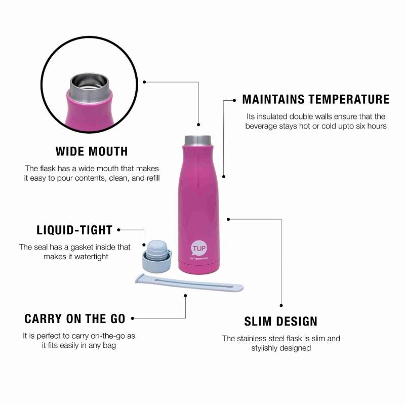 Tupperware Thermal Fashion Flask 400ml Pink 1pc