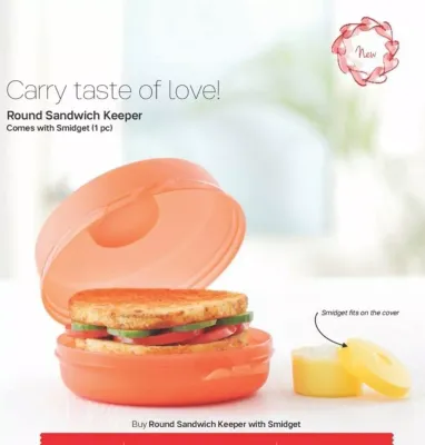Tupperware Round Sandwich Keeper with Smidget - 1pc