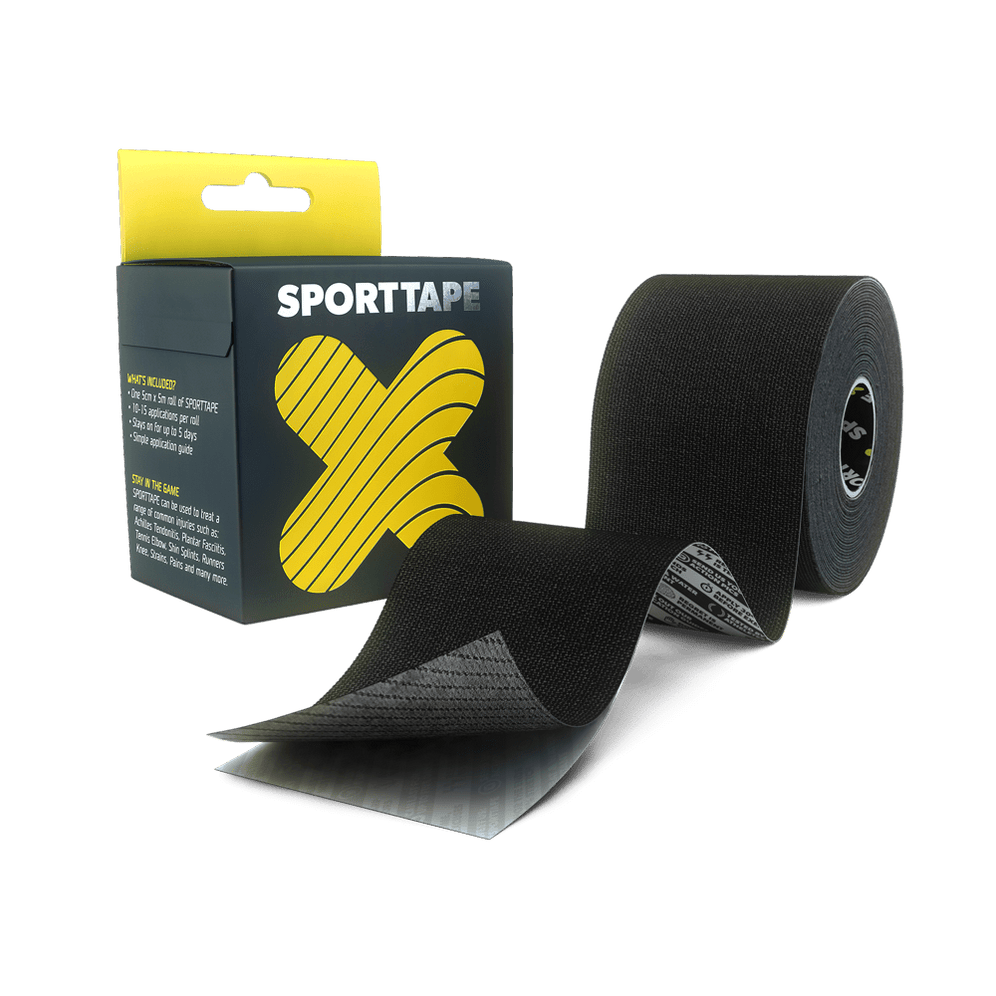 SPORTTAPE Extra Sticky Kinesiology Tape | Uncut - Single Roll (5cm x 5m) (Black)
