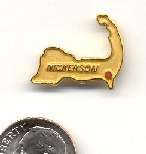 Cape Cod Lapel Pin:  With "Nickerson" across Cape, bright gold, red star shows Chatham