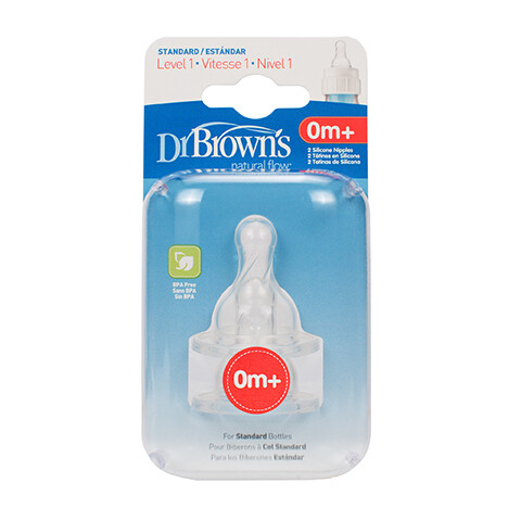 Dr Brown silicone teats  level 1, 0+months old  ( 2 per pack)