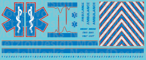 HO Scale Generic Ambulance Star of Life Decals Blue/Red