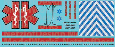 HO Scale Generic Ambulance Star of Life Decals Red/Black