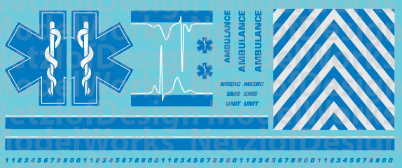 N Scale Generic Ambulance Star of Life Decals Blue/White