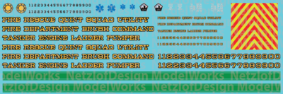 N Scale - Generic Fire Truck Vehicle Decals - Green Stripe