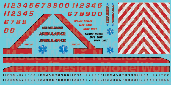 N Scale Generic Ambulance Decals - Red