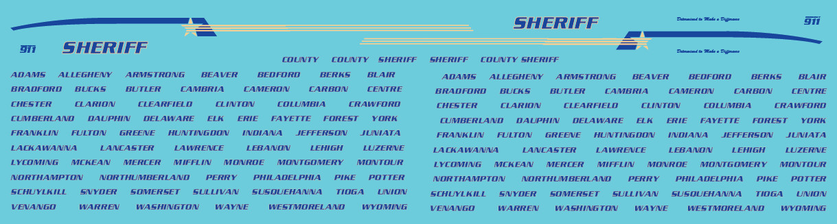 N Scale - Generic County Sheriff Vehicle Decals Blue/Yellow