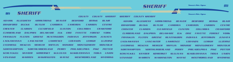 S Scale (1:64) - Generic County Sheriff Vehicle Decals Blue/Yellow