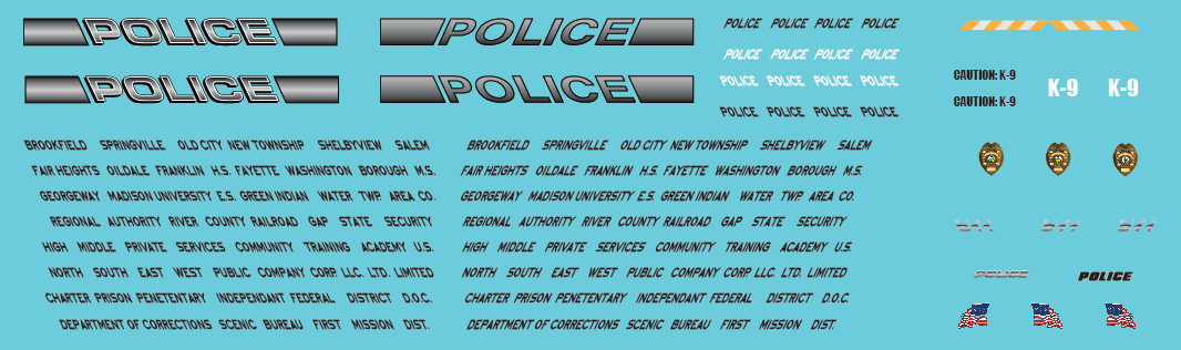 HO Scale - Generic Police Vehicle Decals Gray scale