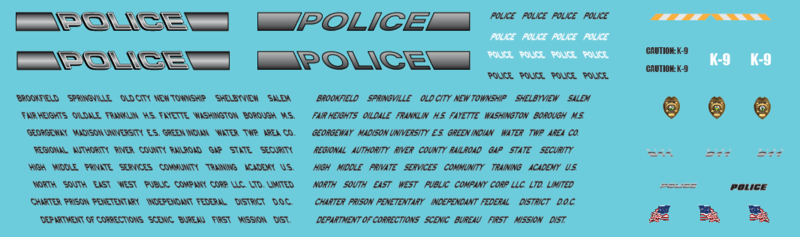 S Scale (1:64) - Generic Police Vehicle Decals Gray scale