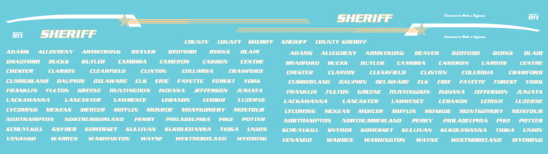 S Scale (1:64) - Generic County Sheriff Vehicle Decals Yellow/White